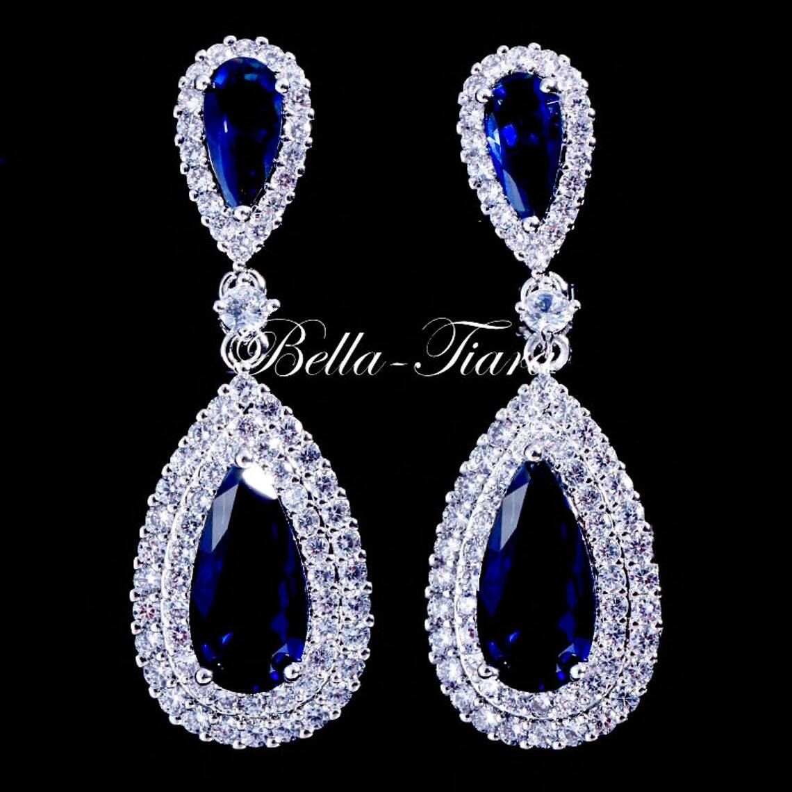 Sapphire -  Beautiful navy blue crystal drop earrings