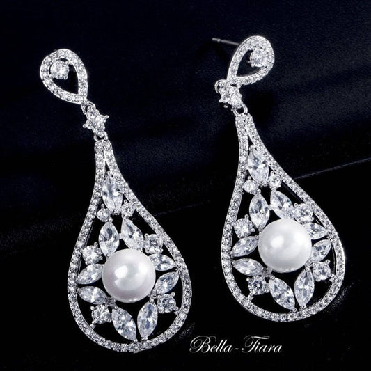 Antoniette - CZ pearl bridal earrings