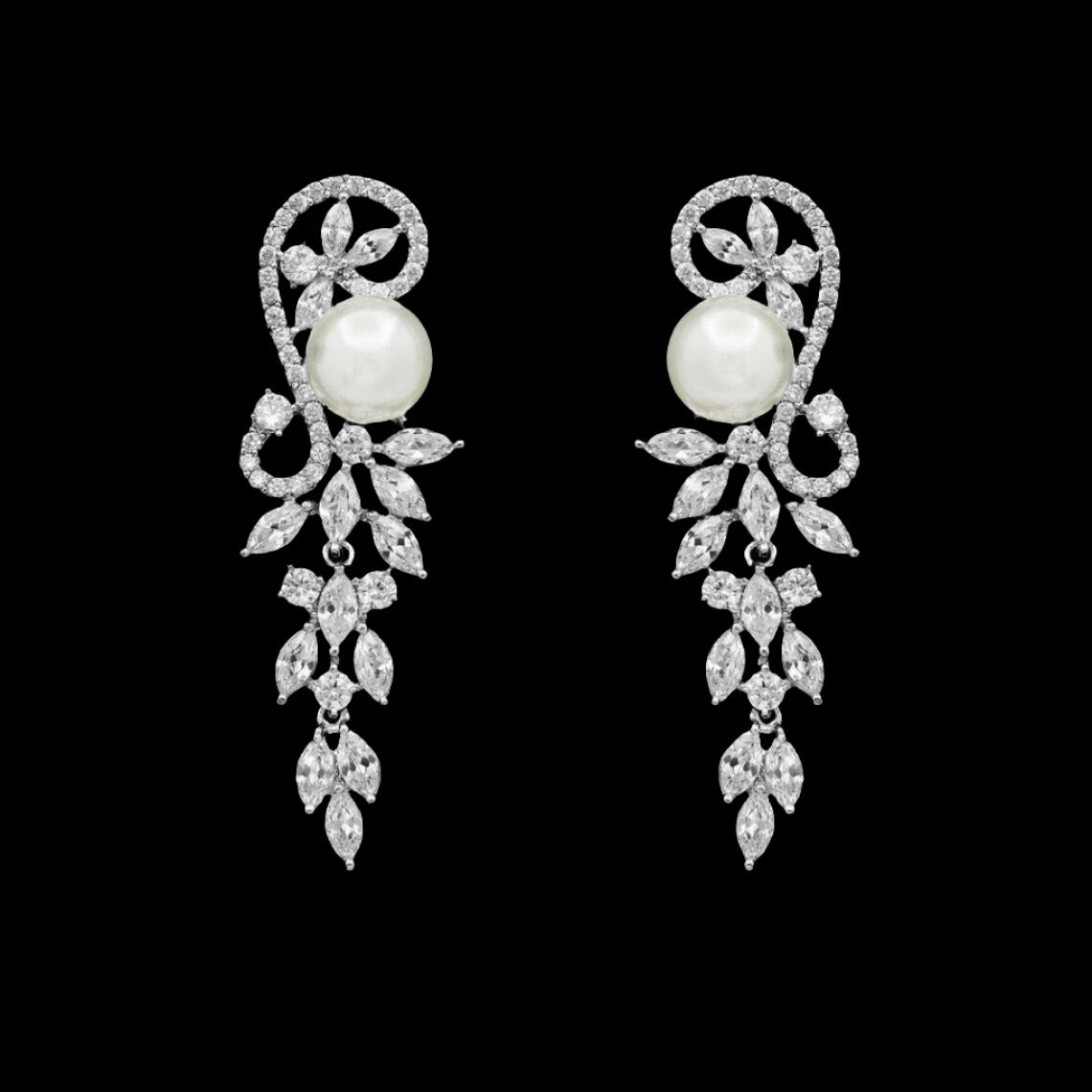 Brisa - CZ bridal pearl drop earrings