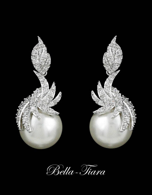 Ava - CZ pearl bridal drop earrings