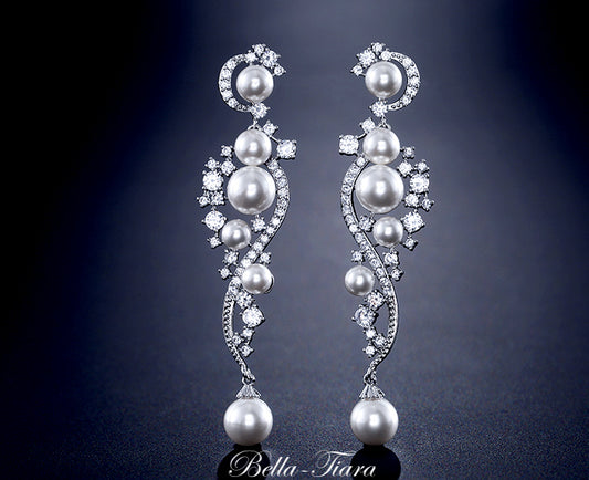Laura CZ pearl drop bridal earrings