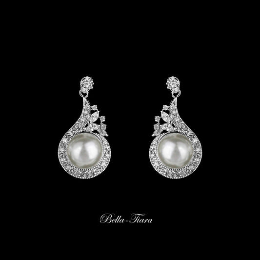 Lina - Elegant CZ pearl bridal earrings