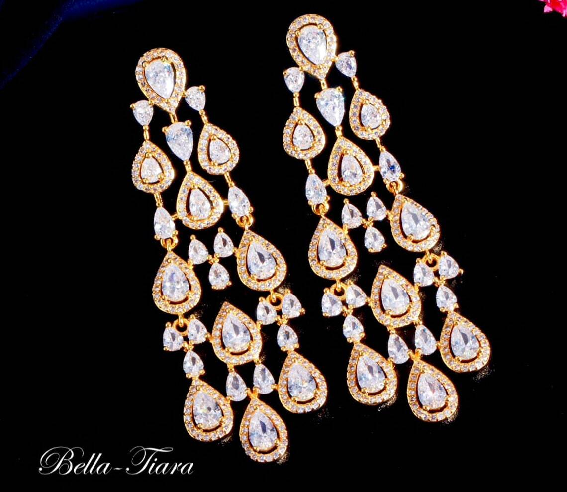 Chelsigold - Crystal gold chandelier earrings