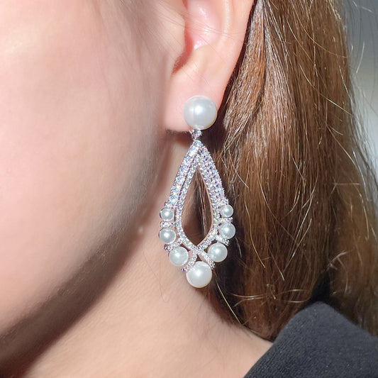 Lara - CZ pearl bridal drop earrings