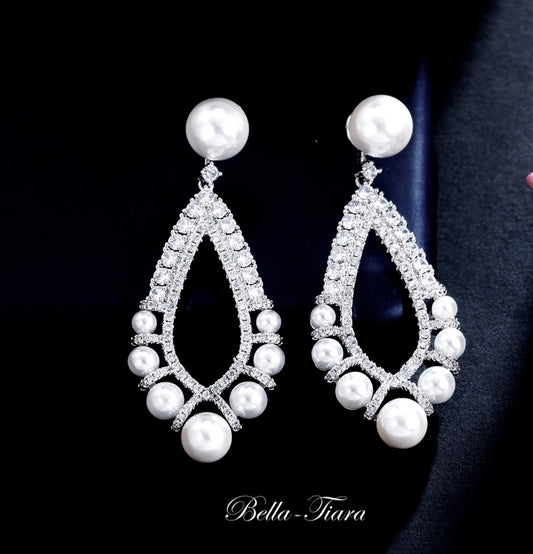 Lara - CZ pearl bridal earrings