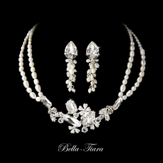 Sunset -  Exquisite crystal and pearl bridal necklace set