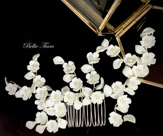 Nella - Exquisite porcelain floral bridal comb