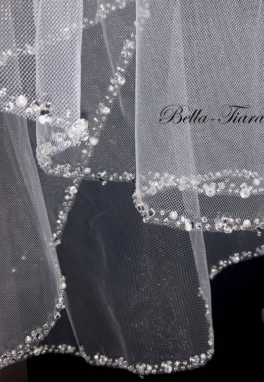 Pearl, crystal beaded edge cathedral wedding veil - FREE BLUSHER