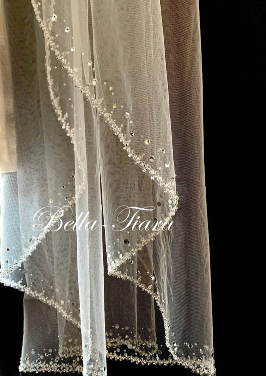 Lumi – Ombre crystal cathedral wedding veil with Free Blusher