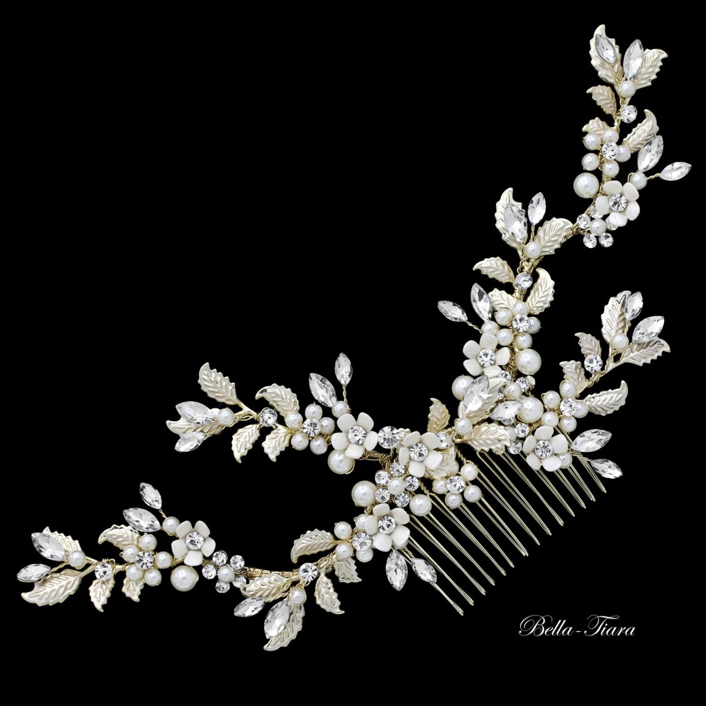 Trizia - Gold champagne crystal bridal comb