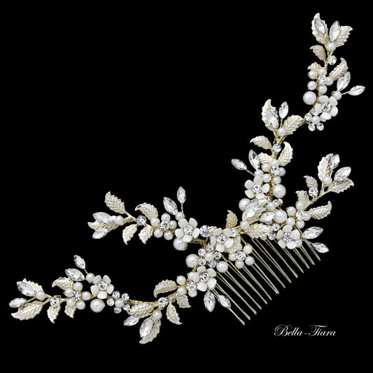 Trizia - Gold champagne crystal bridal comb