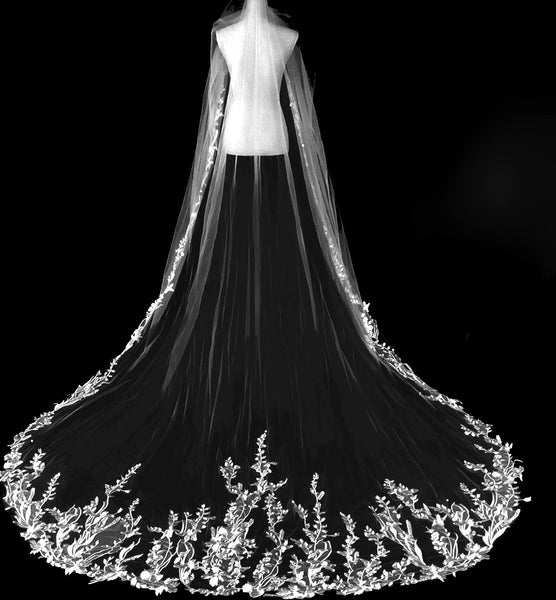 Christa - Beaded Lace Royal Cathedral Veil - Free Blusher – Bella