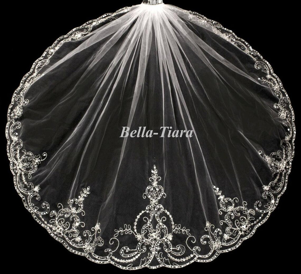 Princess Maria Crystal Beaded edge wedding veil BellaTiara