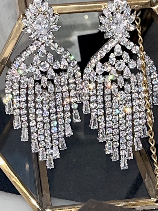 Tara - Elegant long crystal chandelier earrings