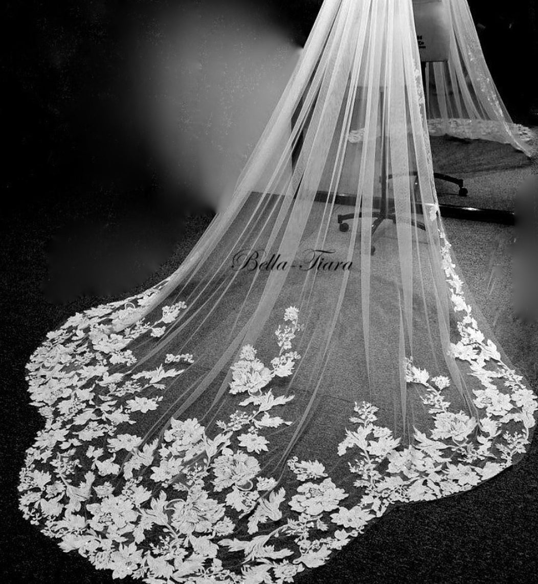 Fioralisa - Romantic Flower lace regal floor cathedral veil