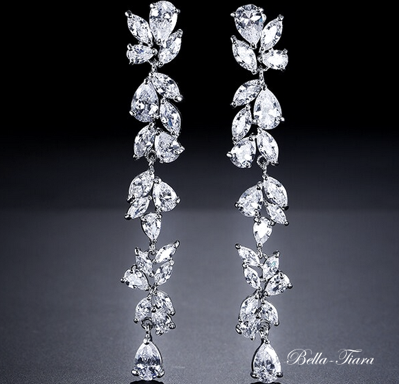 BellaVita - Swarovski crystal long drop vine bridal earrings