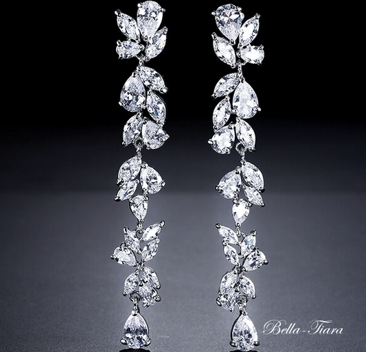 BellaVita - Swarovski crystal long drop vine bridal earrings