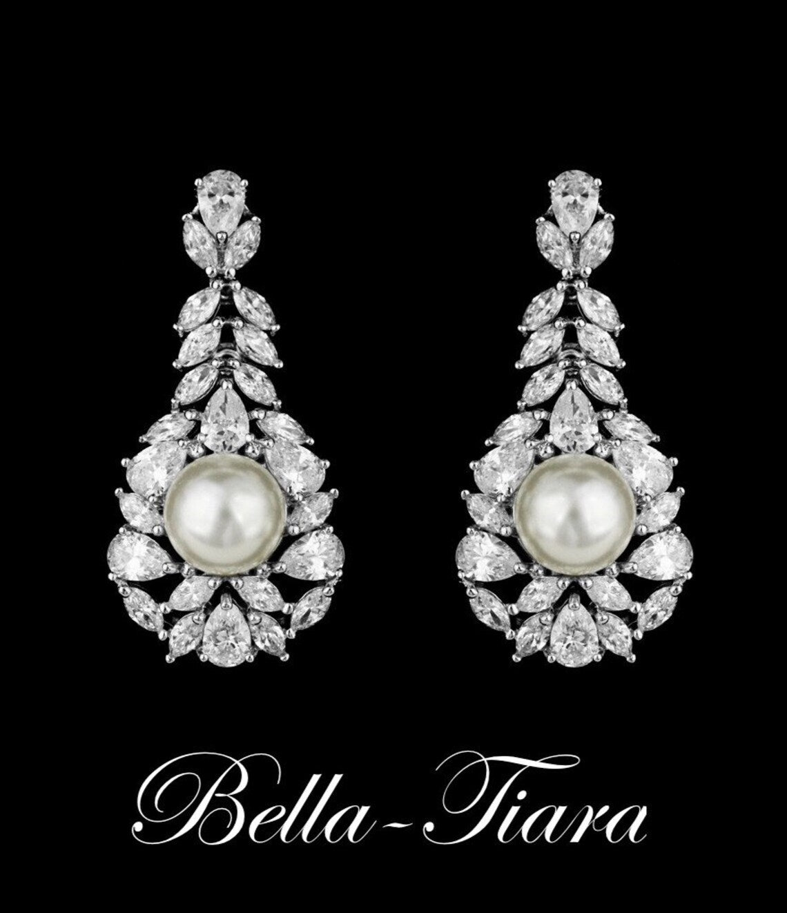 Lovely - CZ pearl bridal earrings