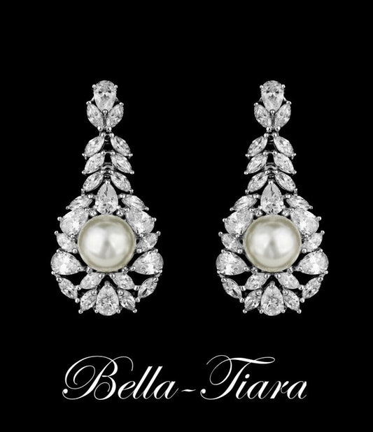 Lovely - CZ pearl bridal earrings