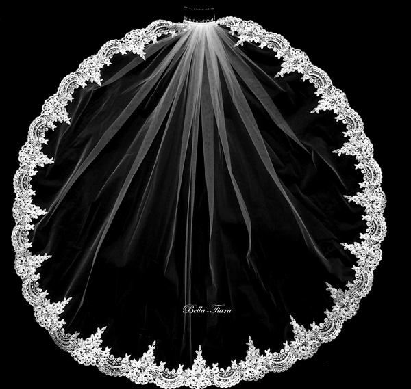 Novella - Stunning pearl Beaded French alencon lace veil – Bella-Tiara