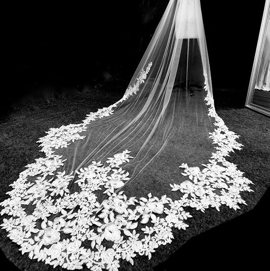 floral lace veil, flower lace cathedral veil, royal wedding veil, bridal veil