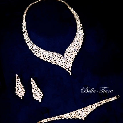 OLIVIA  Glamorous crystal evening Gold necklace set