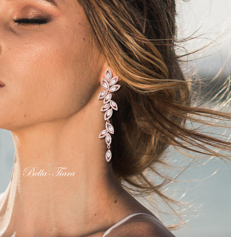 Roberta - Swarovski crystal rose gold long earrings