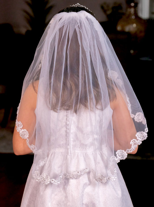 Darianna, Beaded Floral lace communion veil