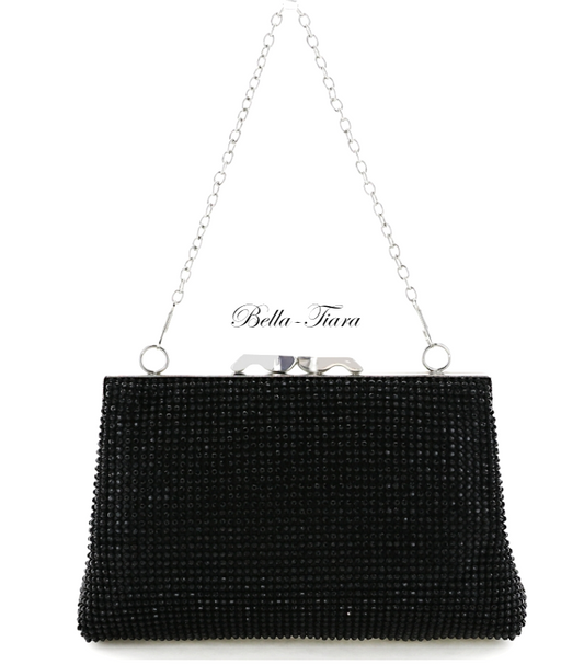 Agata - Elegant Black Rhinestone crystal clutch evening prom purse