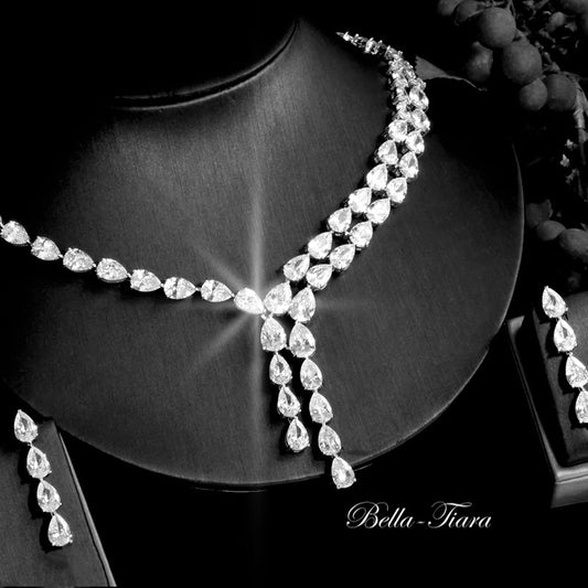 Amandalisa -  Glamorous elegant crystal drop wedding bridal necklace set