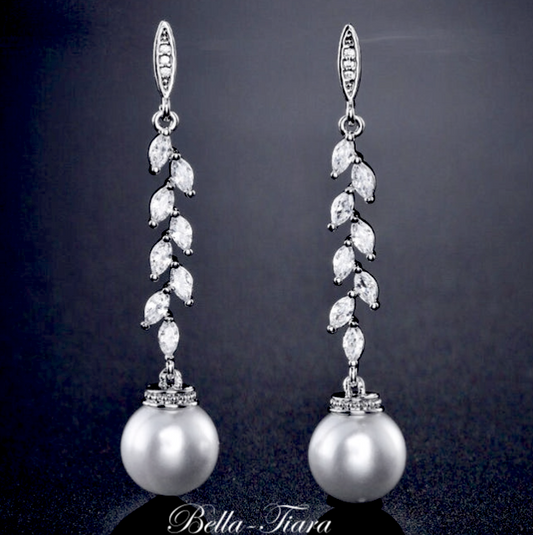 Beth - Elegant cubic zirconia pearl bridal earrings