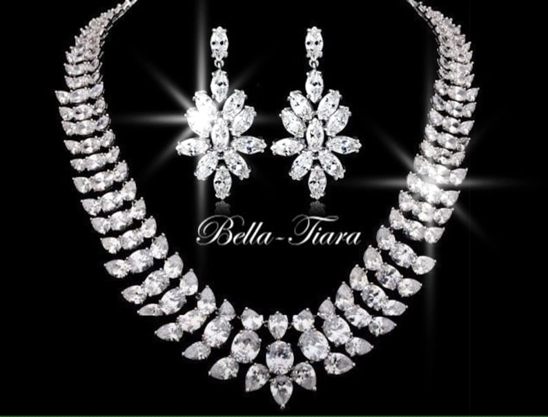 Tamara -  Cubic Zirconia simulated diamond crystal necklace set