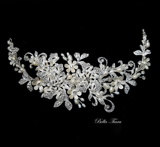 Mardelle - Swarovski floral Crystal and pearl wedding bridal  headpiece comb