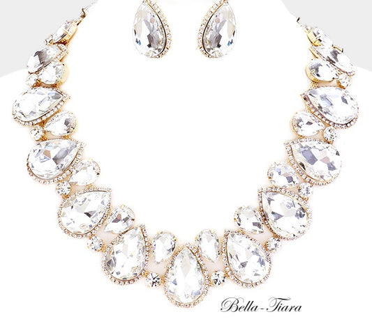 Dominique -  Crystal gold Statement necklace set