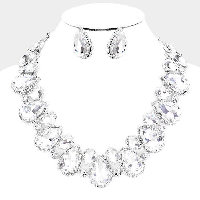 Dominique -  Silver Crystal Statement necklace set