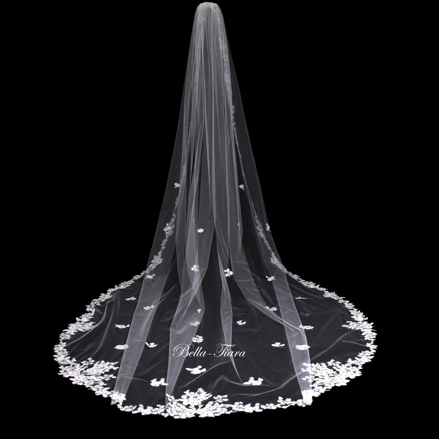 Eliana - Desinger italian flower lace cathedral wedding veil - ONE LEFT CLEARANCE