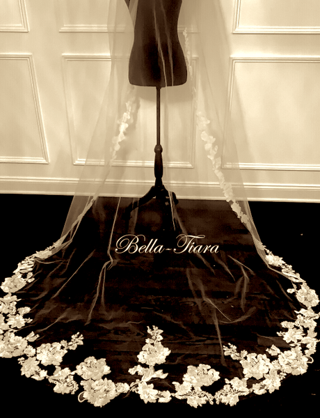 Champagna - Gorgeous floral champagne lace cathedral veil  display picture 1