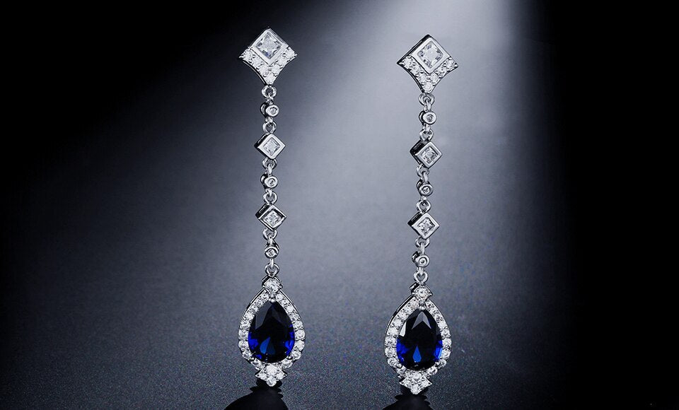 Meranda -  Vintage drop sapphire blue earrings