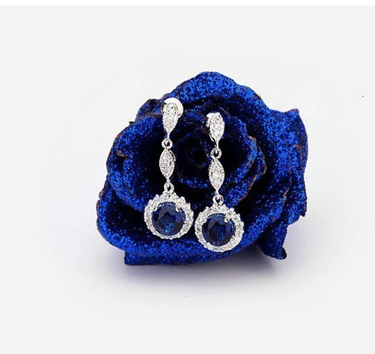 Patricia -  Elegant silver cz navy blue earrings