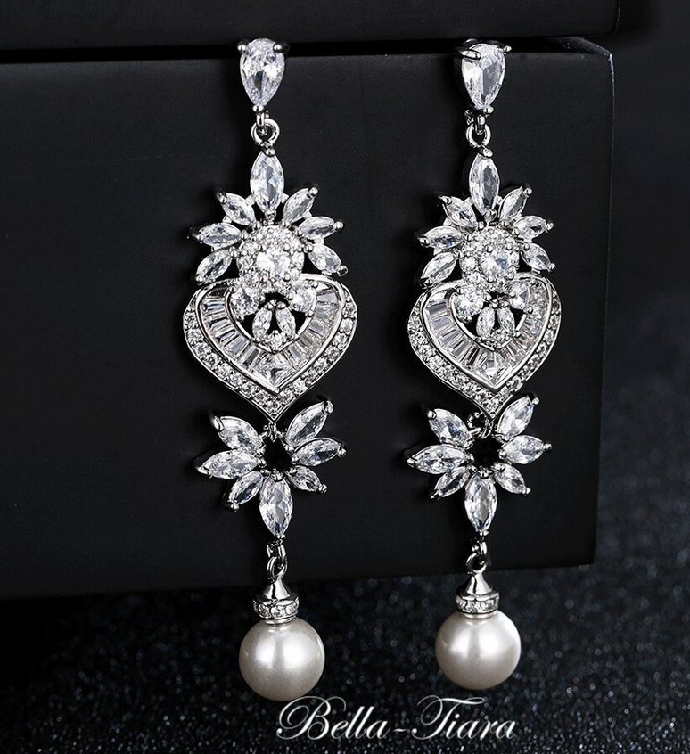 Monalisa - Elegant pearl drop bridal earrings