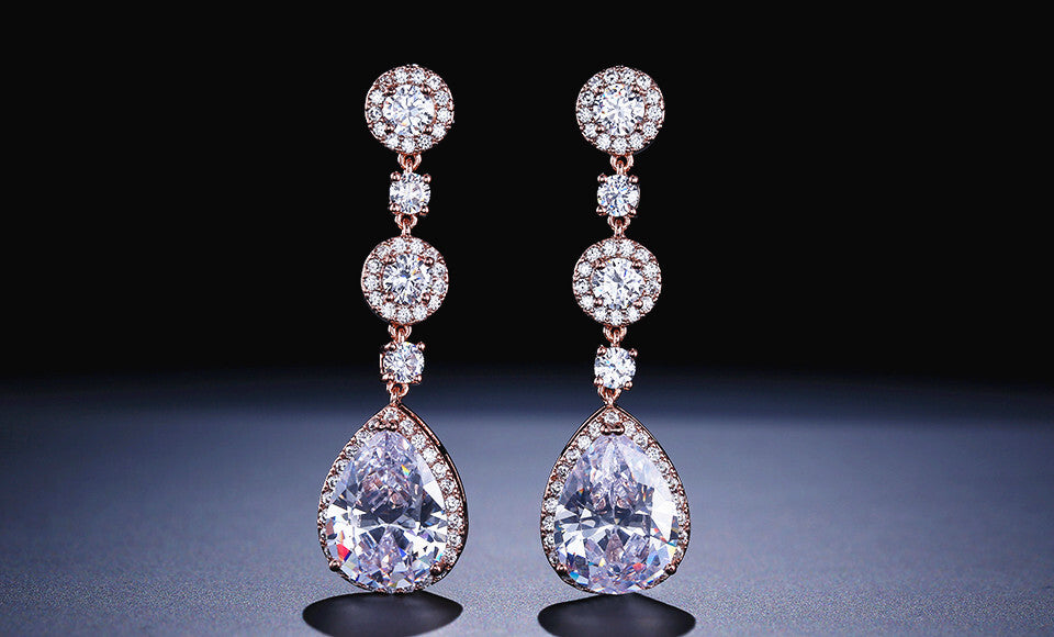 Katie -Elegant CZ dangle drop rose gold earrings