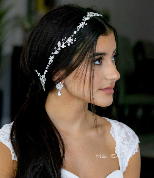 Stunning Clear Crystal Vine with Iridescent Shimmer Tiara Headband Earring Set Delicate Vine Tiara -- Crystal – Jennifer Behr LLC main image 3