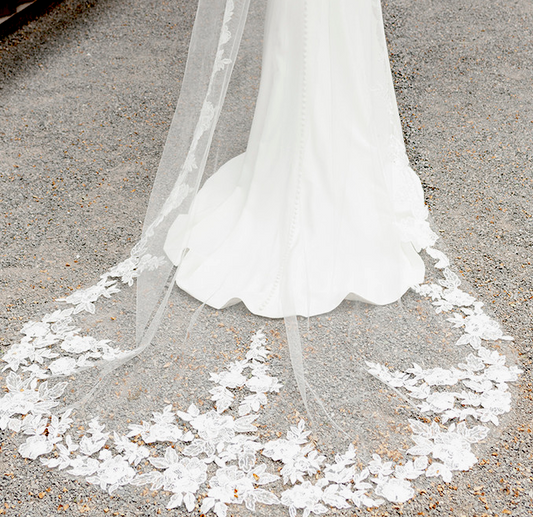 Gina Beautiful beaded floral lace veil