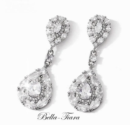 Bellina - Simulated diamond crystal bridal drop earrings