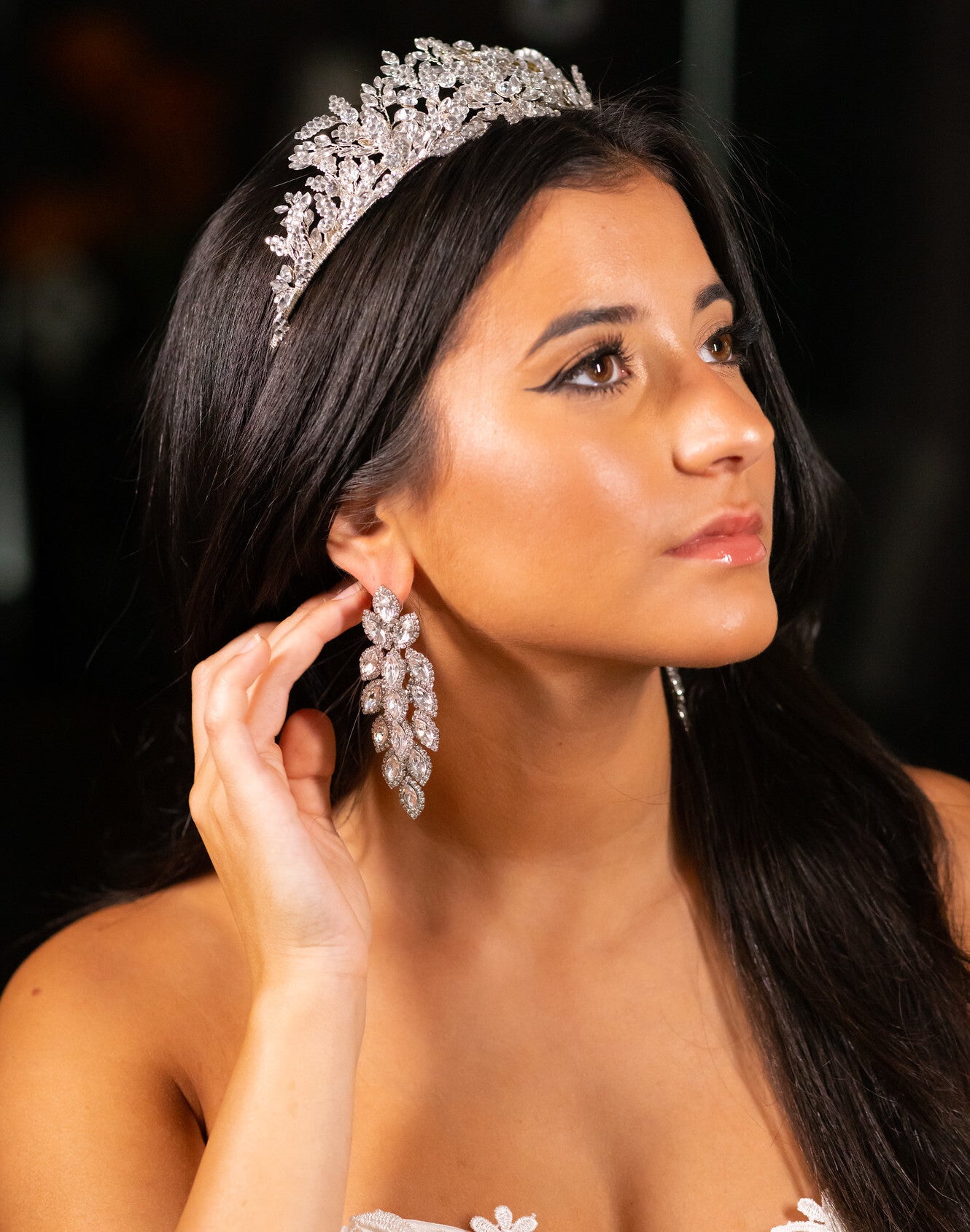 Yasmine - long crystal drop chandelier earrings