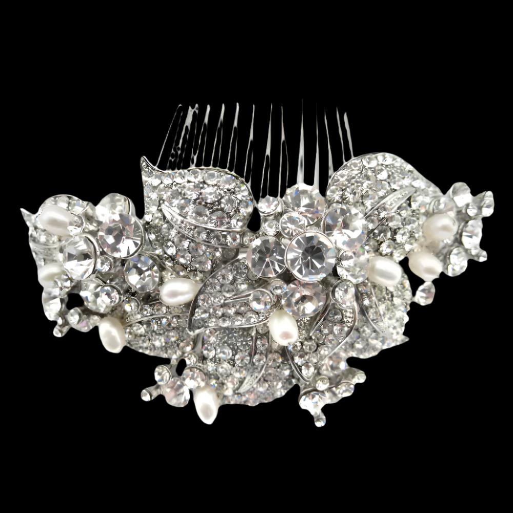 Lorenia - Exquisite Swarovski Crystal and pearl wedding comb