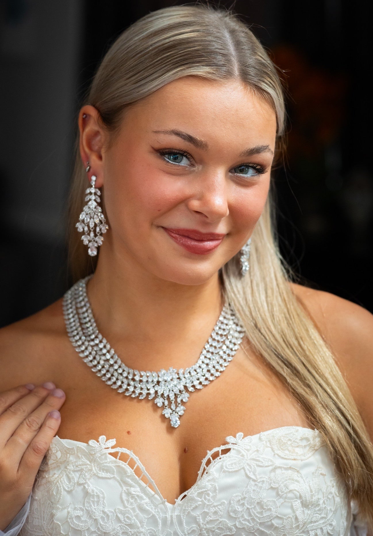 Princess Livia -  Stunning simulated diamond crystal bridal necklace set