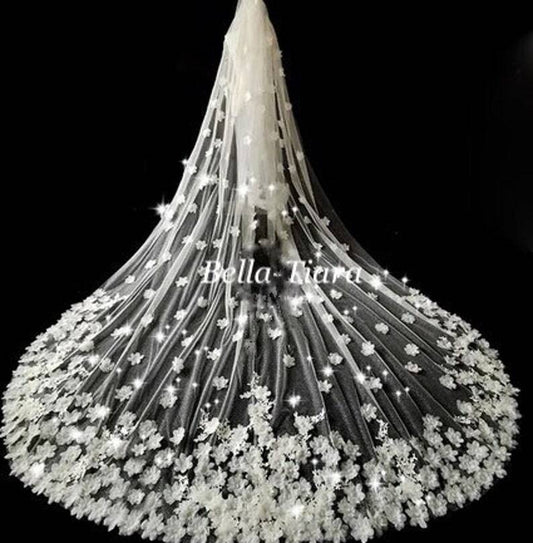 Maida–  Sparkling glitter cathedral veil 3D flower petal - ONE LEFT