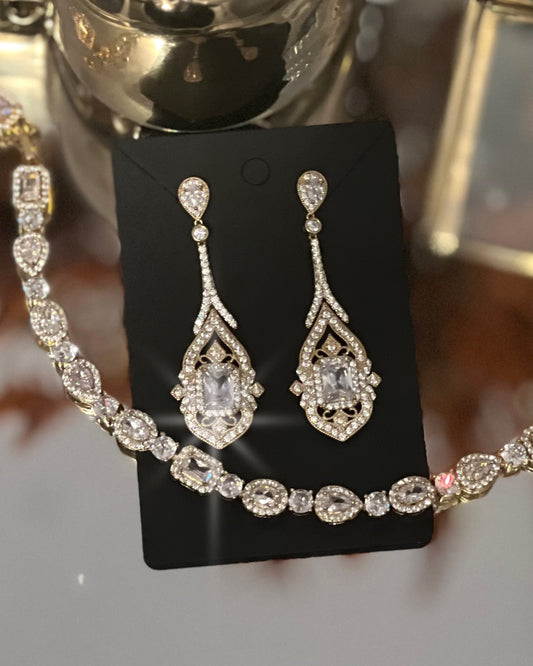 Lilliana -  Crystal CZ gold drop earrings