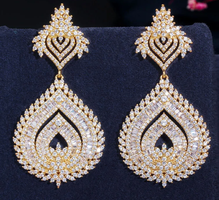 Arona-  Stunning crystal Statement gold earrings